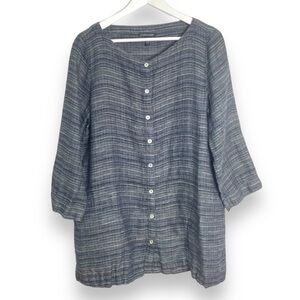 Eileen Fisher 100% Organic Linen Coastline Buttonfront Tunic Sz L